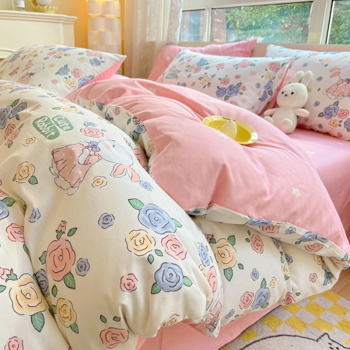 91家纺网 家纺一手货源 找家纺 曼之夏 （上新）2023春夏新款全棉印花四件套 兔语花香