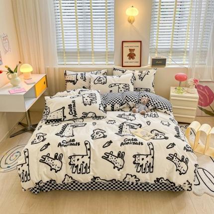 91家纺网 家纺一手货源 找家纺 (总) 蓝邻 2023新款全棉印花萌趣系列四件套