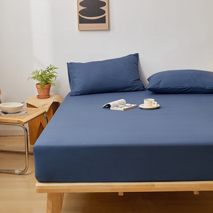 91家纺网 家纺一手货源 找家纺 思诺羽 2024新款亲肤纯色无印风床笠(所有尺寸均可定制) 宾利蓝