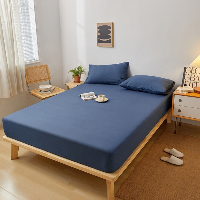 91家纺网 家纺一手货源 找家纺 思诺羽 2024新款亲肤纯色无印风床笠(所有尺寸均可定制) 宾利蓝