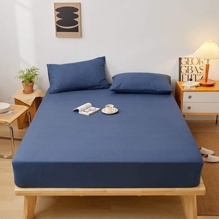 91家纺网 家纺一手货源 找家纺 思诺羽 2024新款亲肤纯色无印风床笠(所有尺寸均可定制) 宾利蓝