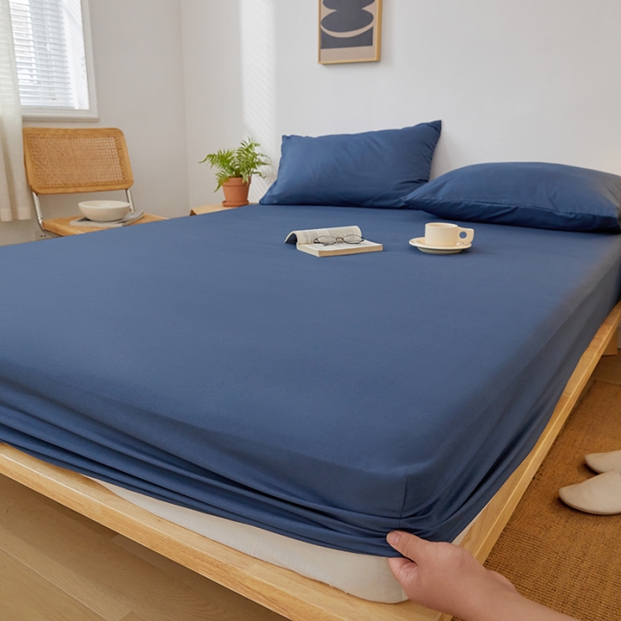 91家纺网 家纺一手货源 找家纺 思诺羽 2024新款亲肤纯色无印风床笠(所有尺寸均可定制) 宾利蓝