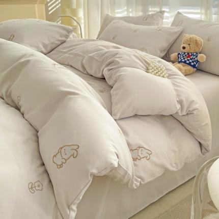 N先生 2024新款亲肤水洗棉刺绣四件套-小花兔 小花兔-银灰