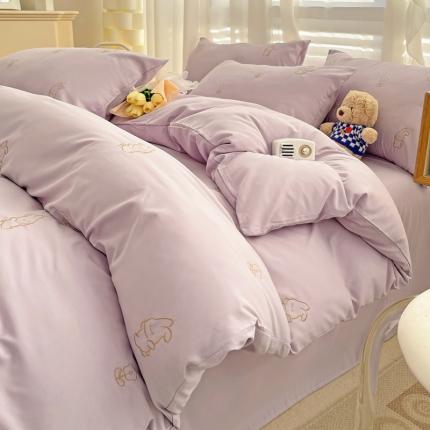 N先生 2024新款亲肤水洗棉刺绣四件套-小花兔 小花兔-紫