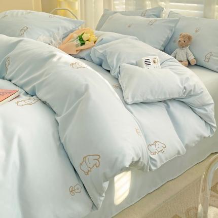 N先生 2024新款亲肤水洗棉刺绣四件套-小花兔 小花兔-蓝