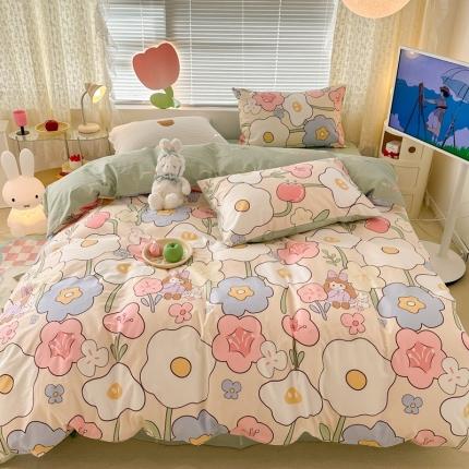 91家纺网 家纺一手货源 找家纺 昔可 2023新款全棉少女心系列四件套 花丛女孩