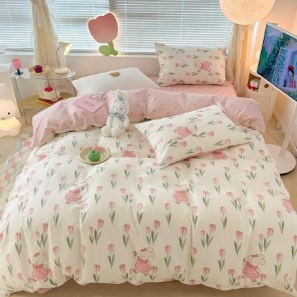 昔可 2023新款全棉少女心系列四件套 春日花园兔