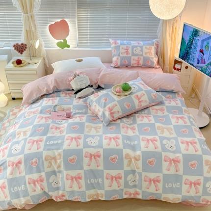 昔可 2023新款全棉少女心系列四件套 蝴蝶结小兔