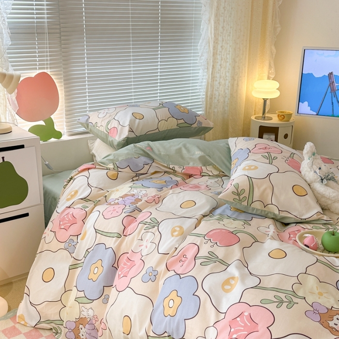 91家纺网 家纺一手货源 找家纺 昔可 2023新款全棉少女心系列四件套 花丛女孩