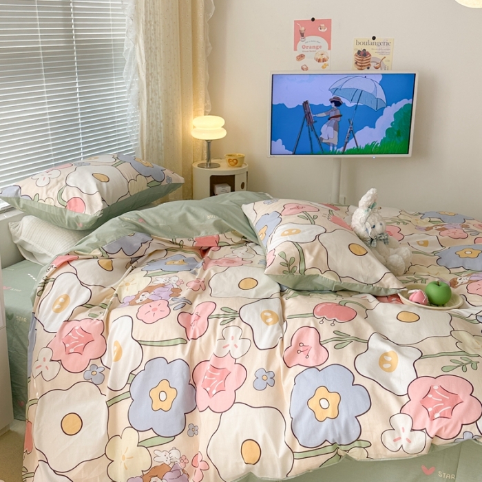 91家纺网 家纺一手货源 找家纺 昔可 2023新款全棉少女心系列四件套 花丛女孩