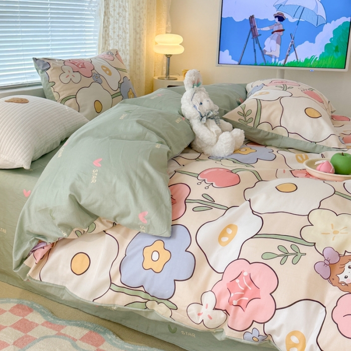 91家纺网 家纺一手货源 找家纺 昔可 2023新款全棉少女心系列四件套 花丛女孩