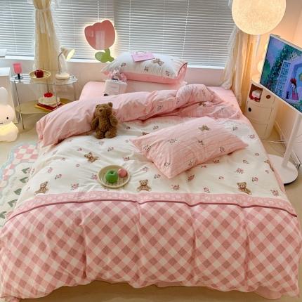 昔可 2023新款全棉少女心系列四件套 玫瑰小熊