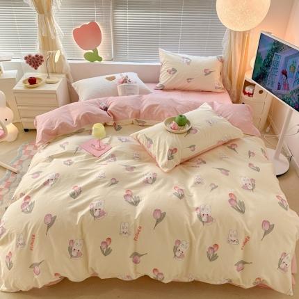昔可 2023新款全棉少女心系列四件套 软萌兔兔郁金
