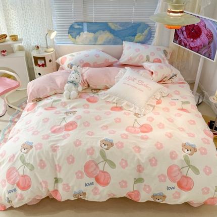 91家纺网 家纺一手货源 找家纺 昔可 2023新款全棉四件套 奶油樱桃熊