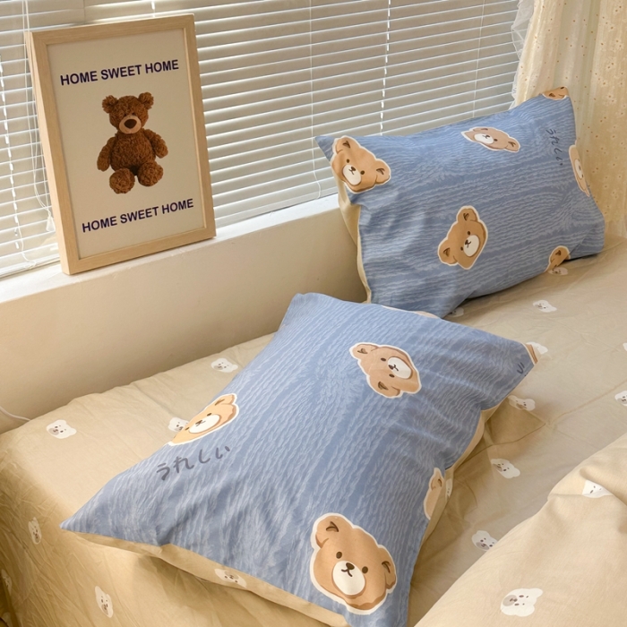 91家纺网 家纺一手货源 找家纺 昔可 2023新款全棉四件套 毛衣小熊 蓝