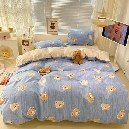 昔可 2023新款全棉四件套 毛衣小熊 蓝