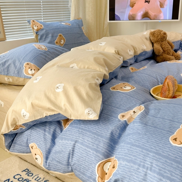 91家纺网 家纺一手货源 找家纺 昔可 2023新款全棉四件套 毛衣小熊 蓝