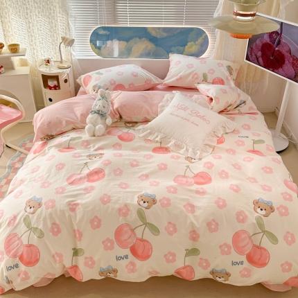 昔可 2023新款全棉四件套 奶油樱桃熊
