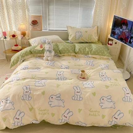 91家纺网 家纺一手货源 找家纺 昔可 2023新款全棉二次元卡通系列四件套 爱心兔黄底