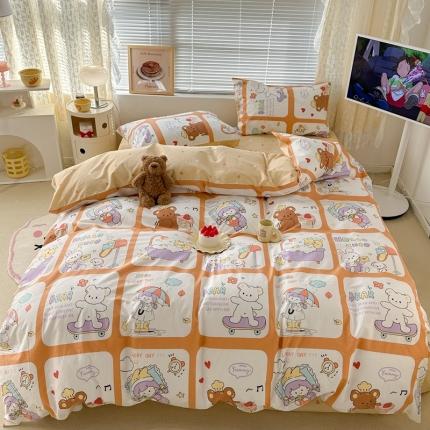 91家纺网 家纺一手货源 找家纺 昔可 2023新款全棉二次元卡通系列四件套 拼接女孩和熊