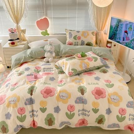 91家纺网 家纺一手货源 找家纺 昔可 2023新款全棉二次元卡通系列四件套 油画小树林