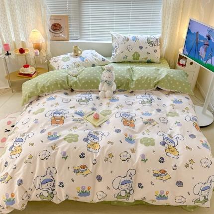 91家纺网 家纺一手货源 找家纺 昔可 2023新款全棉二次元卡通系列四件套 兔茸茸的野餐