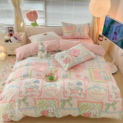 91家纺网 家纺一手货源 找家纺 昔可 2023新款全棉二次元卡通系列四件套 拼接泡芙兔小姐