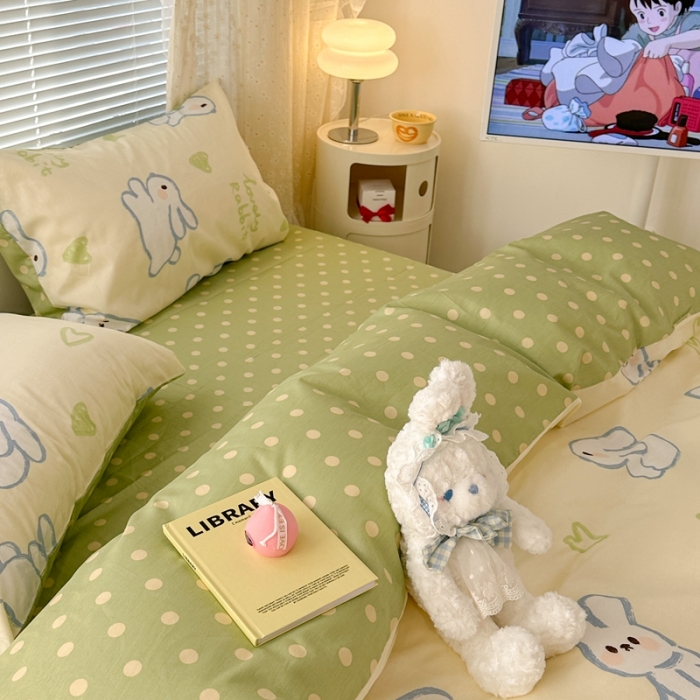 91家纺网 家纺一手货源 找家纺 昔可 2023新款全棉二次元卡通系列四件套 爱心兔黄底