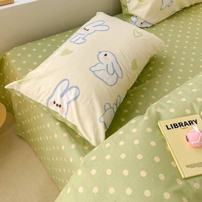 91家纺网 家纺一手货源 找家纺 昔可 2023新款全棉二次元卡通系列四件套 爱心兔黄底