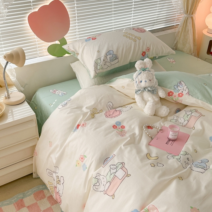 91家纺网 家纺一手货源 找家纺 昔可 2023新款全棉二次元卡通系列四件套 泡芙兔小姐的一天