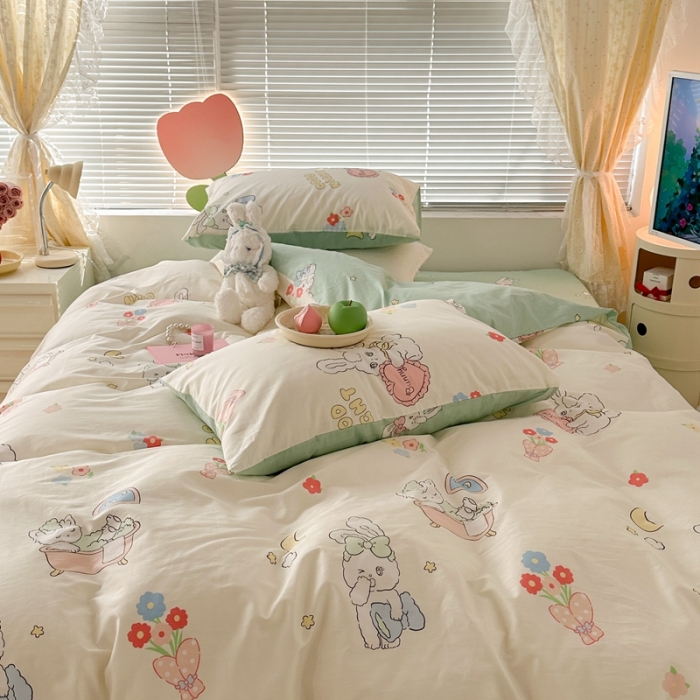 91家纺网 家纺一手货源 找家纺 昔可 2023新款全棉二次元卡通系列四件套 泡芙兔小姐的一天