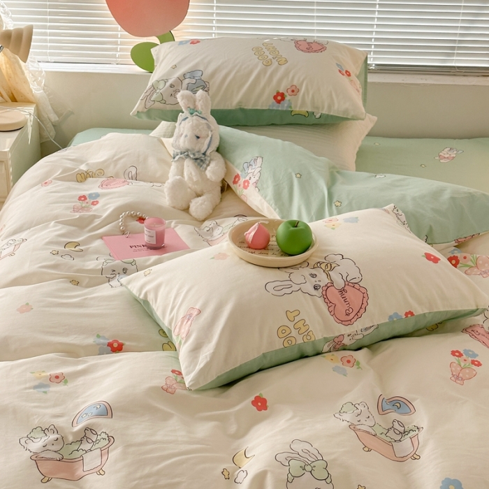 91家纺网 家纺一手货源 找家纺 昔可 2023新款全棉二次元卡通系列四件套 泡芙兔小姐的一天