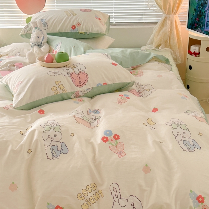 91家纺网 家纺一手货源 找家纺 昔可 2023新款全棉二次元卡通系列四件套 泡芙兔小姐的一天