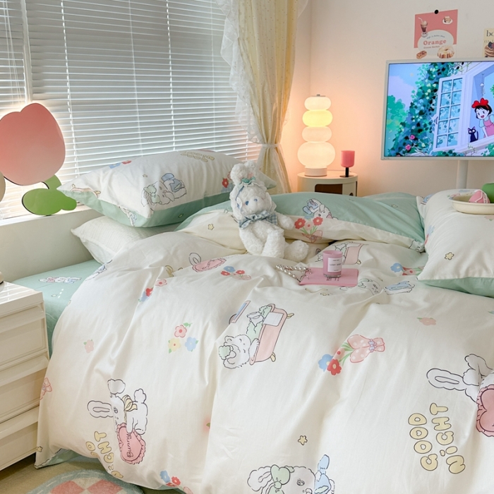91家纺网 家纺一手货源 找家纺 昔可 2023新款全棉二次元卡通系列四件套 泡芙兔小姐的一天