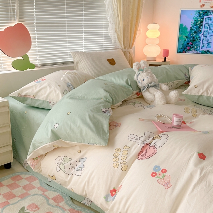 91家纺网 家纺一手货源 找家纺 昔可 2023新款全棉二次元卡通系列四件套 泡芙兔小姐的一天