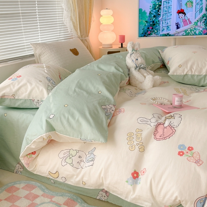 91家纺网 家纺一手货源 找家纺 昔可 2023新款全棉二次元卡通系列四件套 泡芙兔小姐的一天