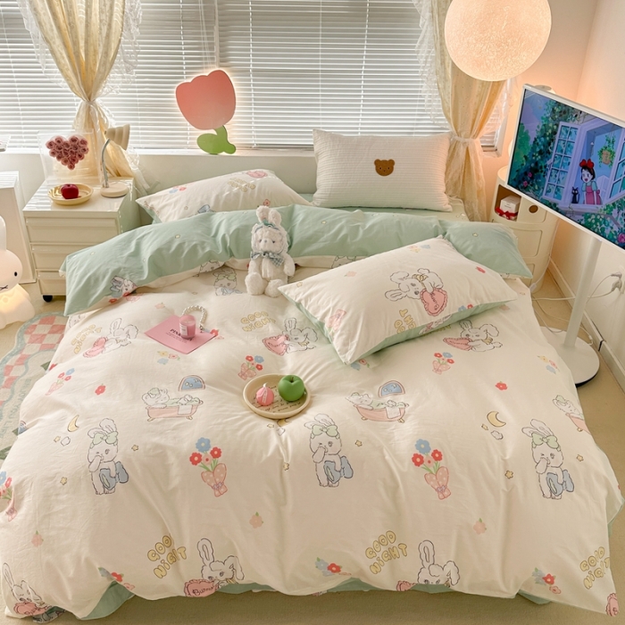 91家纺网 家纺一手货源 找家纺 昔可 2023新款全棉二次元卡通系列四件套 泡芙兔小姐的一天