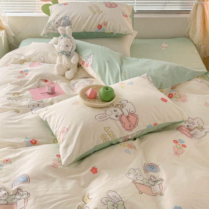 91家纺网 家纺一手货源 找家纺 昔可 2023新款全棉二次元卡通系列四件套 泡芙兔小姐的一天