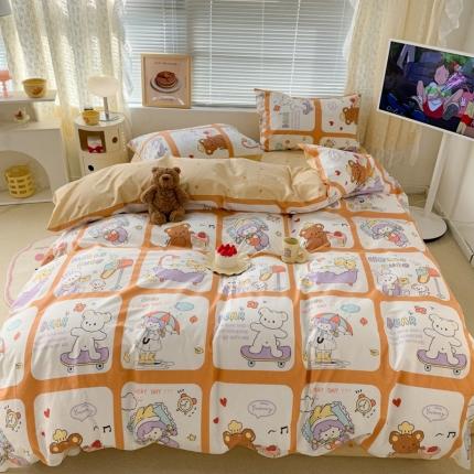 昔可 2023新款全棉二次元卡通系列四件套 拼接女孩和熊