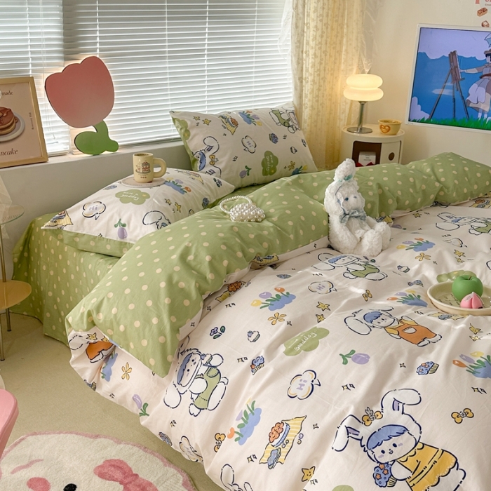 91家纺网 家纺一手货源 找家纺 昔可 2023新款全棉二次元卡通系列四件套 兔茸茸的野餐