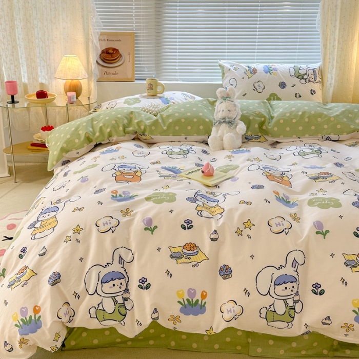 91家纺网 家纺一手货源 找家纺 昔可 2023新款全棉二次元卡通系列四件套 兔茸茸的野餐