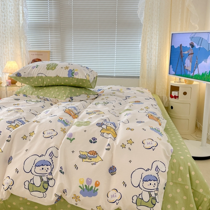 91家纺网 家纺一手货源 找家纺 昔可 2023新款全棉二次元卡通系列四件套 兔茸茸的野餐