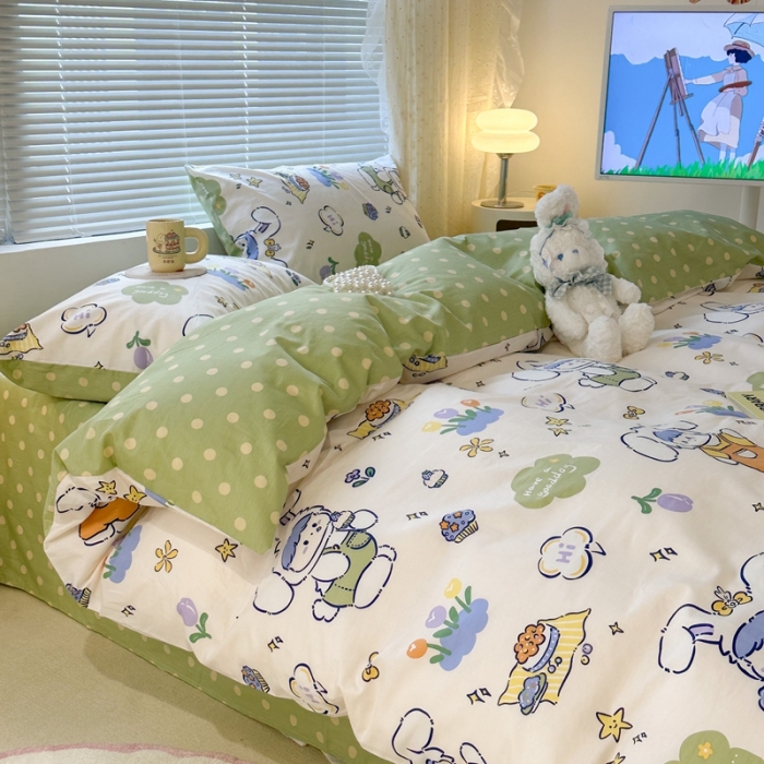 91家纺网 家纺一手货源 找家纺 昔可 2023新款全棉二次元卡通系列四件套 兔茸茸的野餐