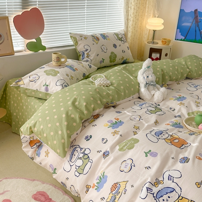 91家纺网 家纺一手货源 找家纺 昔可 2023新款全棉二次元卡通系列四件套 兔茸茸的野餐