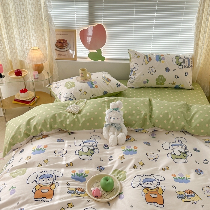 91家纺网 家纺一手货源 找家纺 昔可 2023新款全棉二次元卡通系列四件套 兔茸茸的野餐