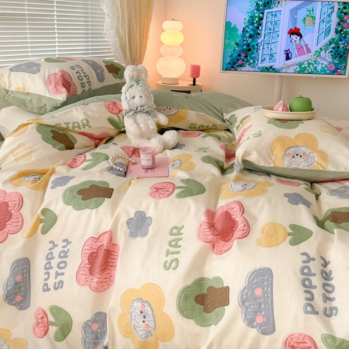 91家纺网 家纺一手货源 找家纺 昔可 2023新款全棉二次元卡通系列四件套 油画小树林