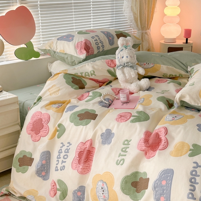 91家纺网 家纺一手货源 找家纺 昔可 2023新款全棉二次元卡通系列四件套 油画小树林