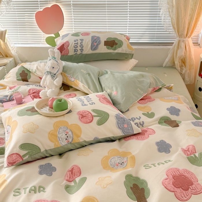 91家纺网 家纺一手货源 找家纺 昔可 2023新款全棉二次元卡通系列四件套 油画小树林