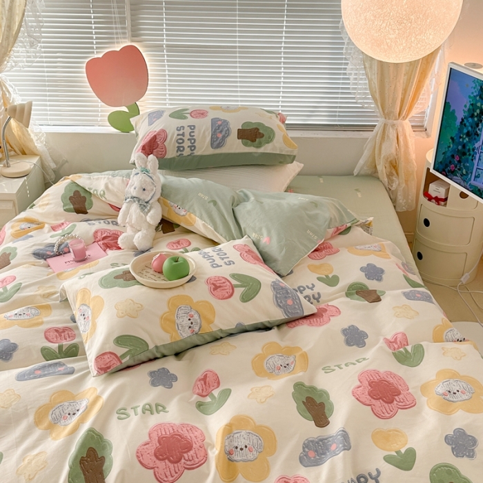 91家纺网 家纺一手货源 找家纺 昔可 2023新款全棉二次元卡通系列四件套 油画小树林