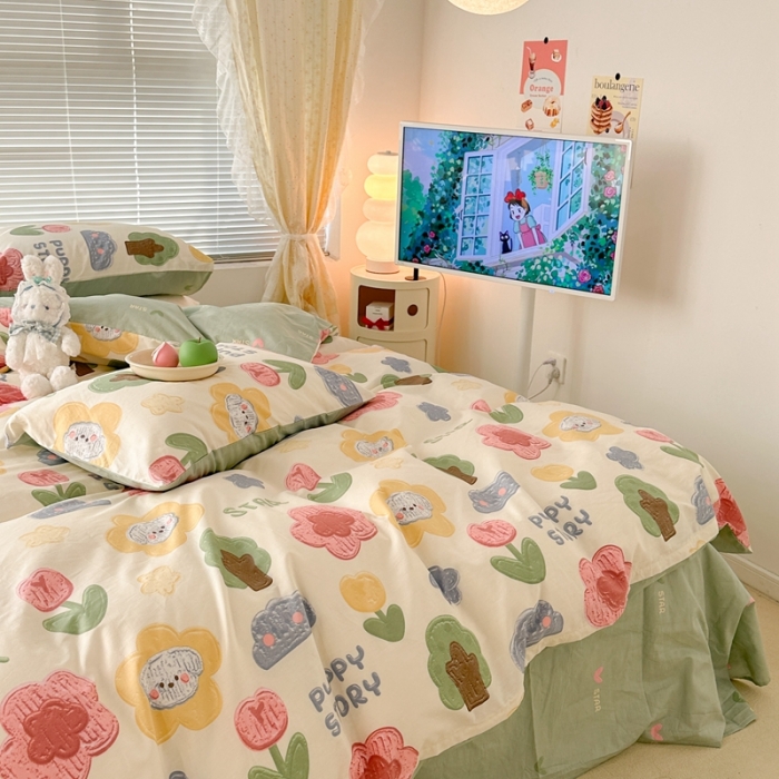 91家纺网 家纺一手货源 找家纺 昔可 2023新款全棉二次元卡通系列四件套 油画小树林